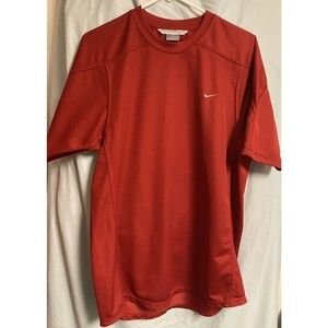 Nike Activewear Men's Size Medium Red T-Shirt w/ Gray Swoosh 100% Polyester